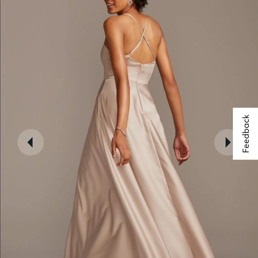 Size 10 satin v neck spaghetti strap bridesmaid dress David’s Bridal. - Picture 1 of 3